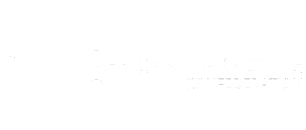 Logo for African Marketing Confederation: white vertical rounded bars on the left with the organization name to the right.